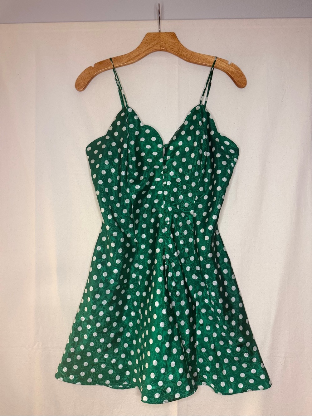 Vintage Gold Label Victoria's Secret Green Polka Dot Slip Dress